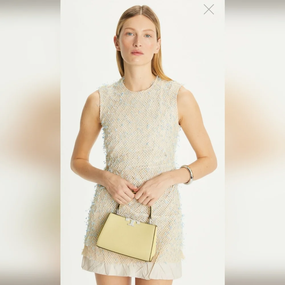NWT Tory Burch Mini Eleanor Pebbled Satchel. Lemon Sugar. - Picture 9 of 11